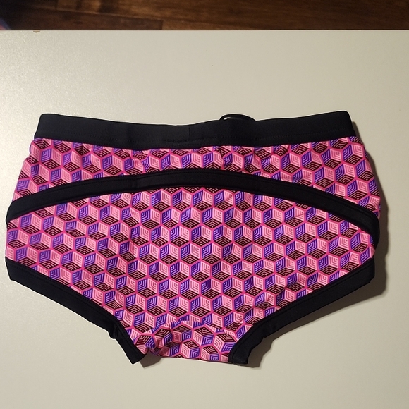 Andrew Christian Pink and Black Athletic Shorts with Geometric Design - Picture 3 of 4